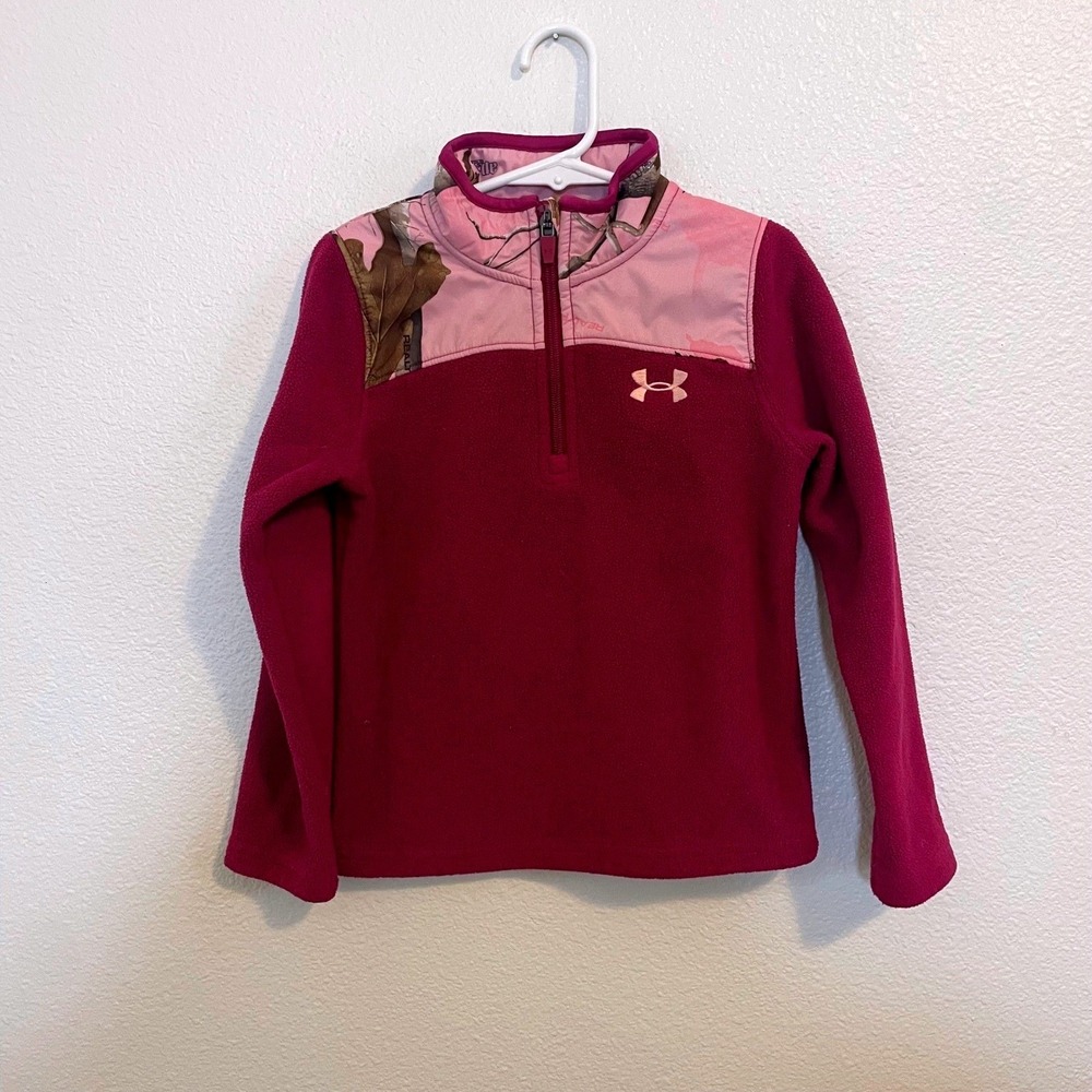 Under Armour 5T Kids Pink Camo Fleece 1/4 Zip Pullover‎ Sweatshirt Hunting
